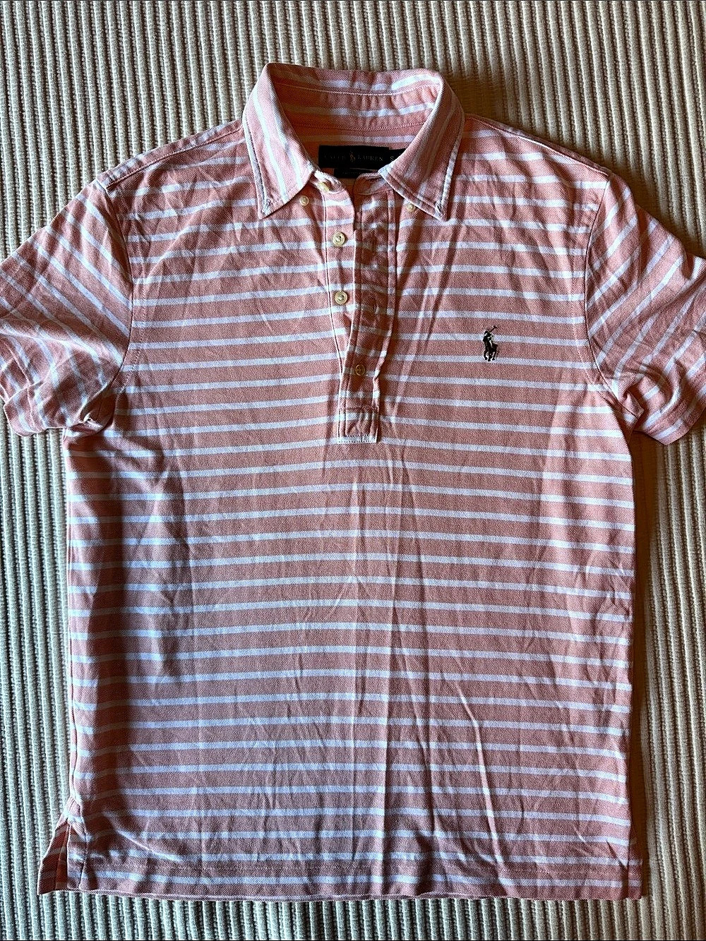Ralph Lauren Knit Oxford Stripe Short-Sleeve Polo Pink & White Small
